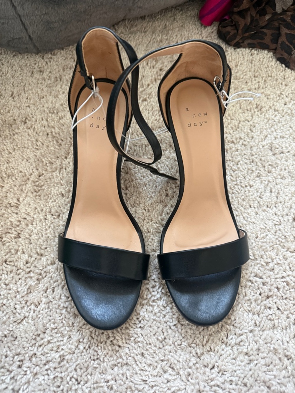 a new day Black Open-Toe Ankle-Strap Block Heels